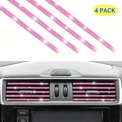 TEMU 4pcs Bling Car Air Vent Outlet Trim Rhinestone Air Conditioner Decoration Universal Strip Interior Accessories For Women