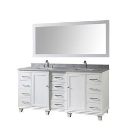 Ultimate Classic 72 In. Vanity In White With Carrara White Marble Vanity Top with white basins and Mirror - JJ-72BD15-WWC-M