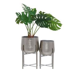 Juniper + Ivory CosmoLiving by Cosmopolitan Set of 2 19 In. x 12 In. Transitional Planter Silver Iron - 51990