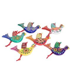 Festive Doves,'Festive Hand-Painted Ceramic Dove Ornaments (Set of 6)'