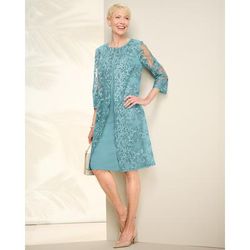 Draper's & Damon's Women's Alex Evenings Embroidered Mock Jacket Dress - Green - 22W - Womens