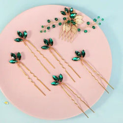 Ensemble de peignes et épingles à cheveux verts à la mode, pince à cheveux en cristal strass, couvre-chef, bijoux de mariage, accessoires, cadeau de demoiselle d'honneur