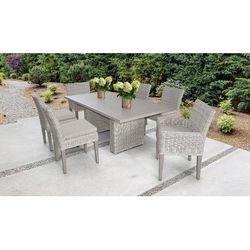 Coast Rectangular Outdoor Patio Dining Table w/ with 4 Armless Chairs and 2 Chairs w/ Arms in Wheat - TK Classics Coast-Dtrec-Kit-4Adc2Dcc