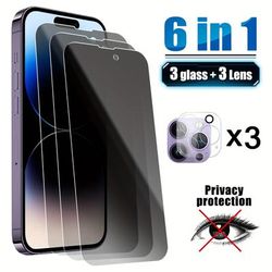 6in1 For Iphone 14/14 Plus/14 Pro/14 Pro Max Privacy Glass Smartphone 11/11 Pro/11 Pro Max/12/12 Mini Phone Screen Protector 12 Pro/12 Pro Max/13/13 Mini/13 Pro/13 Pro Max Tempered Glass