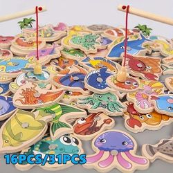 Montessori Toddler Fishing Game - Kids Wooden Magnetic Fishing Toys Gifts For 3 Years Old Girls Boys