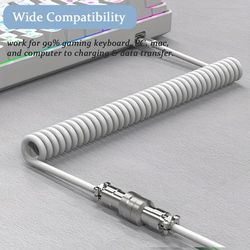 Coiled Keyboard Cable, 2.0m (0.66ft) Usb-c To Usb-a Tpu Mechanical Keyboard Cable, Detachable Metal Aviator Double-sleeved Wire For Gaming Keyboard