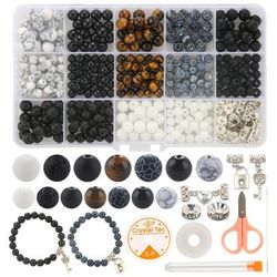 1set Natural Stone Beads Kit For Couples Distance Bracelet Elastic Cord Magnet Clasps Jewelry Accessories Box For Lover