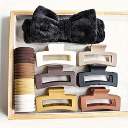 27pcs/set Hairdressing Accessories Kit Lovely Bowknot Decorative Head Band Elastic Fluffy Water Absorbent Head Hoops Hair Claw Clips Ponytail Holders Hair Ties Valentine's Day Headwear