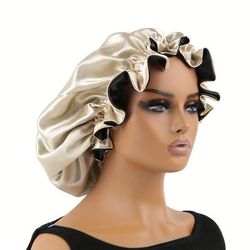 1pc Double Layer Large Satin Bonnet For Curly Hair, Reversible Night Sleeping For Women, Soft And Comfortable Hair Cover