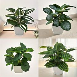 4pcs/set, Small Fake Plants In White Planters, Mini Fake Plants In Pots, Artificial Plants For Home Decor Indoor, Plastic Eucalyptus Plants For Office Desk Bathroom Bedroom Greenery Decoration