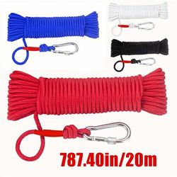 787.40in Magnet Fishing Rope, Carabiner Braided Rope, Nylon Rope Mooring Line For Anchor, Clothesline, Boat Anchor, Crafting, Pulling, Cargo, Lashing, Tow Rope