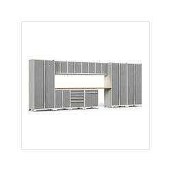 NewAge Garage Cabinets PRO Series Platinum 12-Piece Set with Bamboo Tops and LED Lights