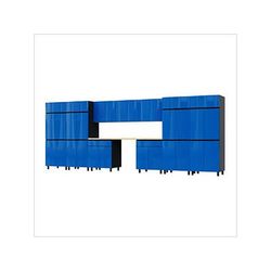 Contur Cabinet 17.5' Premium Santorini Blue Garage Cabinet System with Butcher Block Tops