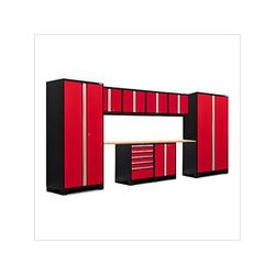 NewAge Garage Cabinets PRO Series Red 10-Piece Set with Bamboo Top and LED Lights