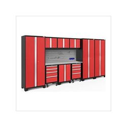 NewAge Garage Cabinets BOLD Series Red 10-Piece Set with Stainless Steel Top, Backsplash and Hook Kit