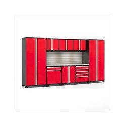NewAge Garage Cabinets PRO Series Red 9-Piece Set with Stainless Steel Top, Slatwall and LED Lights