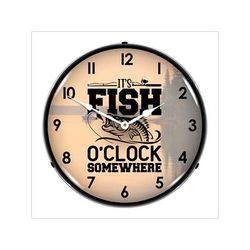 Collectable Sign and Clock It's Fish O'Clock Somewhere Backlit Wall Clock