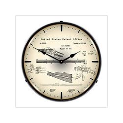 Collectable Sign and Clock 1860 Winchester Repeating Rifle Patent Blueprint Backlit Wall Clock