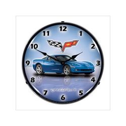 Collectable Sign and Clock C6 Corvette Jetstream Blue Backlit Wall Clock