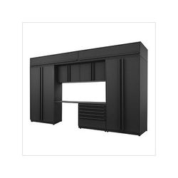 Proslat Garage Cabinets 8-Piece Mat Black Cabinet Set with Black Handles and Powder Coated Worktop