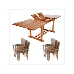 All Things Cedar 7-Piece Twin Butterfly Extension Table Stacking Chair Set with White Cushions