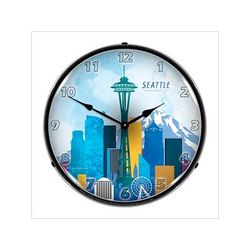 Collectable Sign and Clock Seattle Skyline Backlit Wall Clock