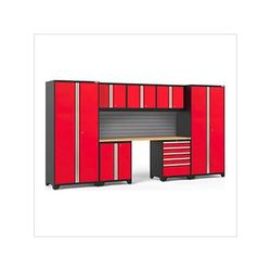 NewAge Garage Cabinets PRO Series Red 8-Piece Set with Bamboo Top and Slatwall