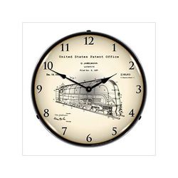 Collectable Sign and Clock 1937 Jabelmann Locomotive Patent Blueprint Backlit Wall Clock