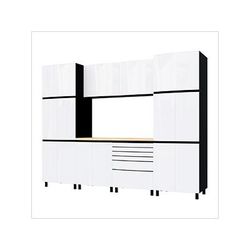 Contur Cabinet 10' Premium Alpine White Garage Cabinet System with Butcher Block Tops