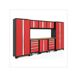 NewAge Garage Cabinets BOLD Series Red 9-Piece Set with Bamboo Top