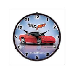 Collectable Sign and Clock C6 Corvette Crystal Red Backlit Wall Clock