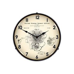 Collectable Sign & Clock 1938 Harley Davidson Knucklehead Patent Blueprint Backlit Wall Clock