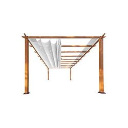 Paragon Outdoor 11 x 16 ft. Soft Top Aluminum Pergola (Canadian Wood / Off White Canopy)