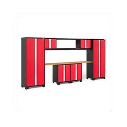 NewAge Garage Cabinets BOLD Series Red 9-Piece Garage Cabinet System with Bamboo Worktop