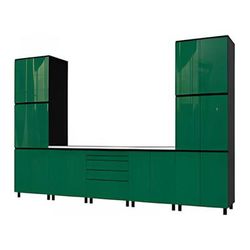 Contur Cabinet 12.5' Premium Racing Green Garage Cabinet System with Stainless Steel Tops