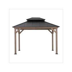 Sunjoy Group 10 x 12 Wooden 2-Tier Hardtop Gazebo with Ceiling Hook (Black Roof)
