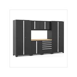 NewAge Garage Cabinets PRO Series Black 7-Piece Set with Bamboo Top