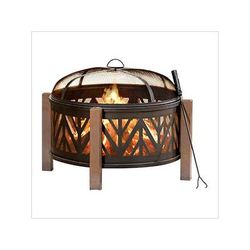 Sunjoy Group 31-Inch Steel Wood Burning Fire Pit with Spark Screen and Fire Poker