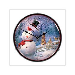 Collectable Sign and Clock Snowman Greetings Backlit Wall Clock