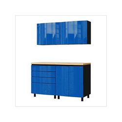 Contur Cabinet 5' Premium Santorini Blue Garage Cabinet System with Butcher Block Tops