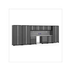 NewAge Garage Cabinets PRO Series Grey 12-Piece Set with Stainless Steel Tops and Slatwall Hook Kit