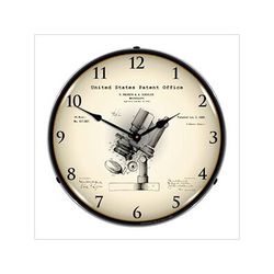 Collectable Sign and Clock 1899 Bausch Microscope Patent Blueprint Backlit Wall Clock