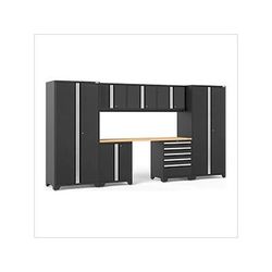 NewAge Garage Cabinets PRO Series Black 8-Piece Set with Bamboo Top
