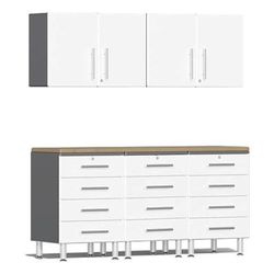 Ulti-MATE Garage Cabinets 6-Piece Garage Cabinet System with Bamboo Worktop in Starfire White Metallic