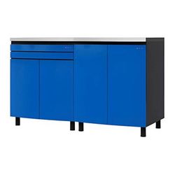 Contur Cabinet 5' Premium Santorini Blue Garage Cabinet System with Stainless Steel Tops