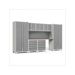 NewAge Garage Cabinets PRO Series Platinum 8-Piece Set with Bamboo Top and Slatwall