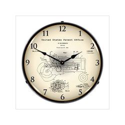 Collectable Sign and Clock 1942 John Deere McCormick Tractor Patent Blueprint Backlit Wall Clock