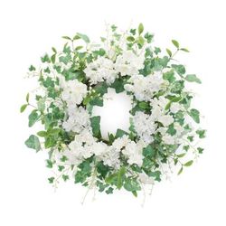 Hydrangea And Ivy Wreath 21.5"D Polyester by Melrose in White