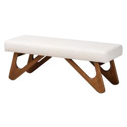 Rika Japandi Cream Boucle Fabric And Walnut Brown Finished Wood Bench by Baxton Studio in Cream Walnut Brown