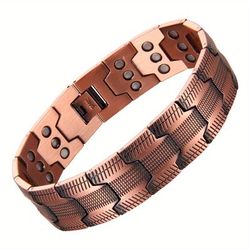 1pc 3x Strength Copper Bracelets For Men, Pure Copper Magnetic Bracelet With 3 Row Neodymium Magnets Adjustable Length Bracelet, Jewelry Gifts For Men Father's Day